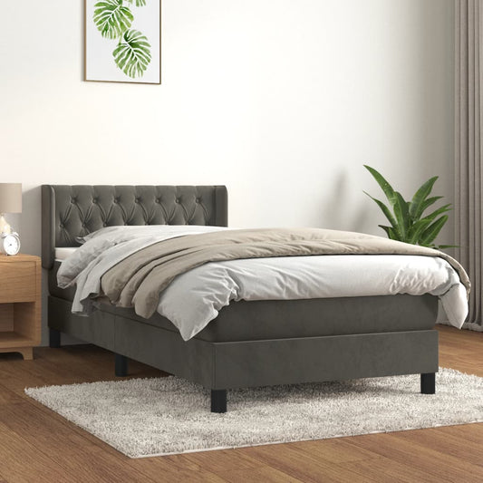 Box Spring Postel S Matrací Samet Tmavě Šedá