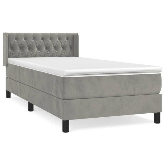 Box Spring Postel S Matrací Samet Světle Šedá