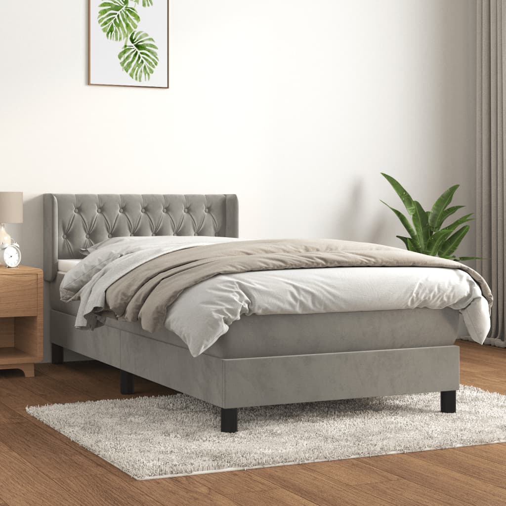 Box Spring Postel S Matrací Samet Světle Šedá