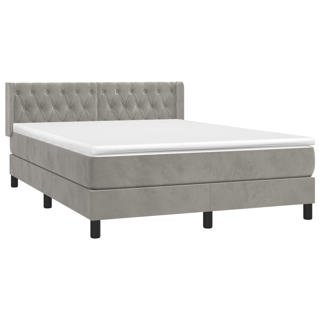 Box Spring Postel S Matrací Samet Světle Šedá