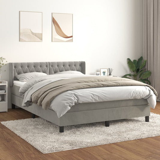 Box Spring Postel S Matrací Samet Světle Šedá