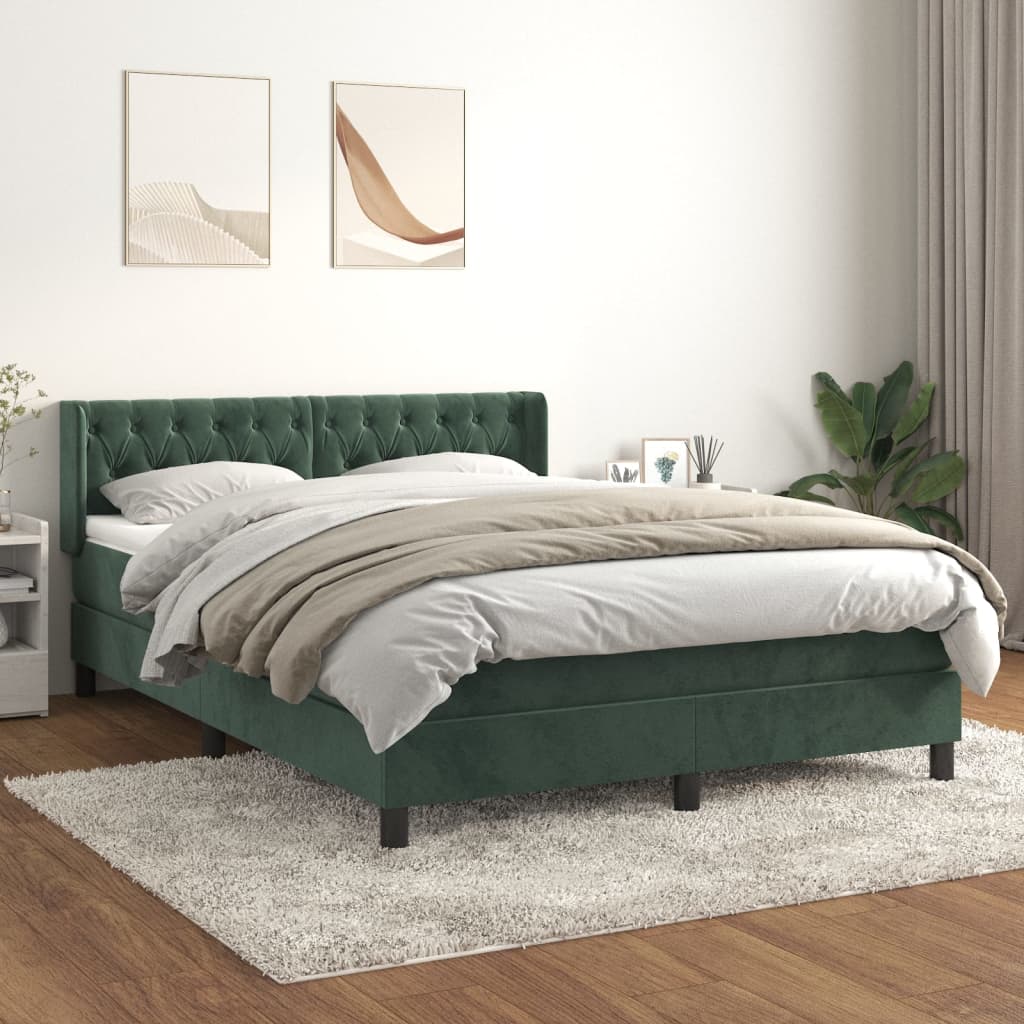 Box Spring Postel S Matrací Samet Tmavě Zelená