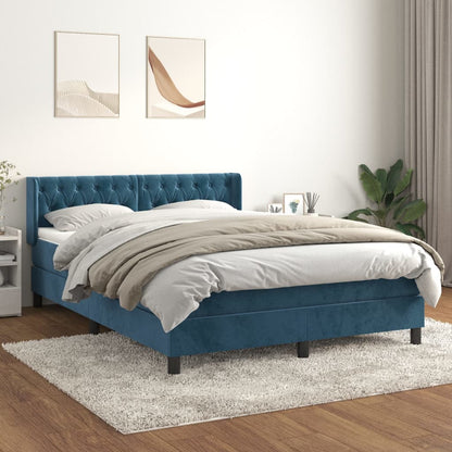 Box Spring Postel S Matrací Tmavě Modrá Samet Tmavě Moddrá