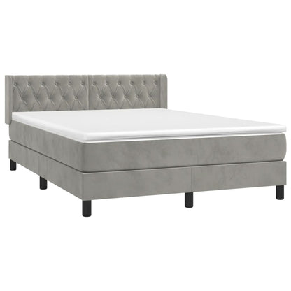 Box Spring Postel S Matrací Samet Světle Šedá