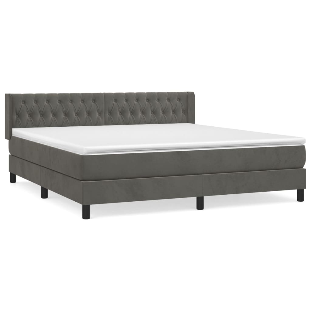 Box Spring Postel S Matrací Samet Tmavě Šedá