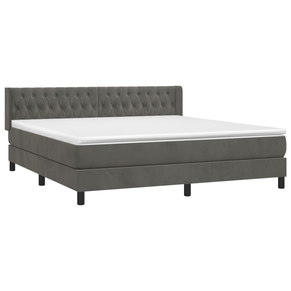 Box Spring Postel S Matrací Samet Tmavě Šedá