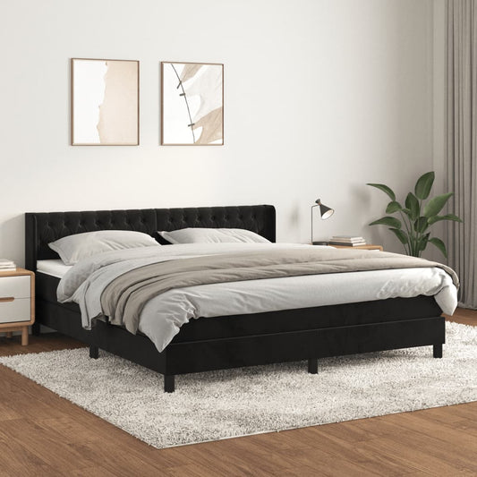 Box Spring Postel S Matrací Černá Samet Černá