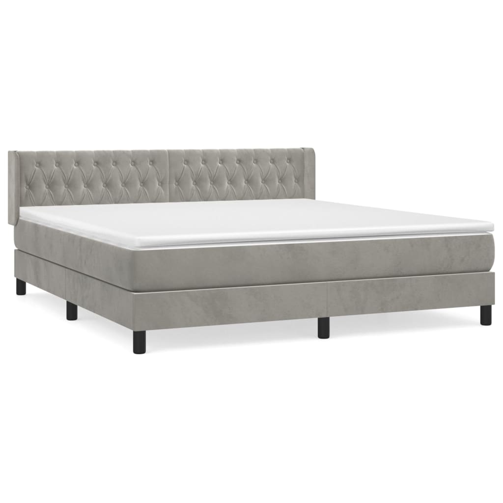 Box Spring Postel S Matrací Samet Světle Šedá