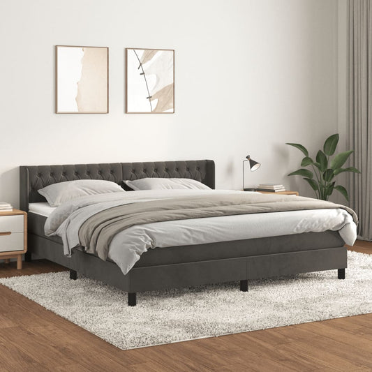 Box Spring Postel S Matrací Samet Tmavě Šedá