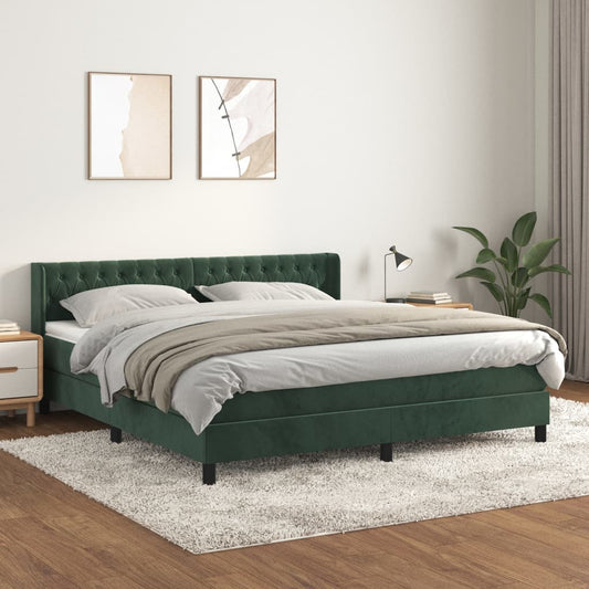 Box Spring Postel S Matrací Samet Tmavě Zelená