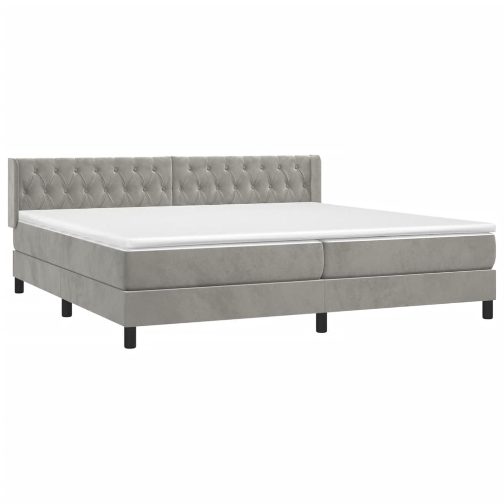 Box Spring Postel S Matrací Samet Světle Šedá