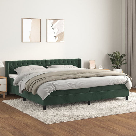 Box Spring Postel S Matrací Samet Tmavě Zelená