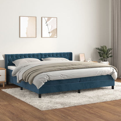 Box Spring Postel S Matrací Tmavě Modrá Samet Tmavě Moddrá