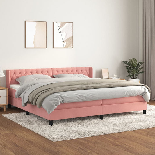 Box Spring Postel S Matrací Samet Růžová