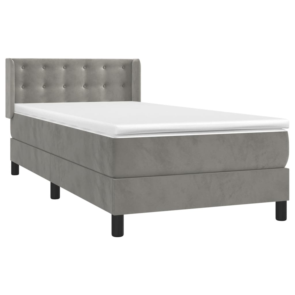 Box Spring Postel S Matrací Samet Světle Šedá