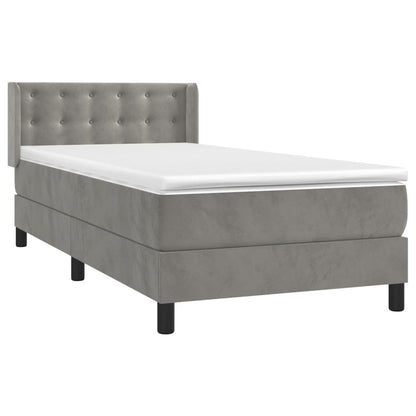 Box Spring Postel S Matrací Samet Světle Šedá