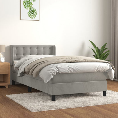 Box Spring Postel S Matrací Samet Světle Šedá