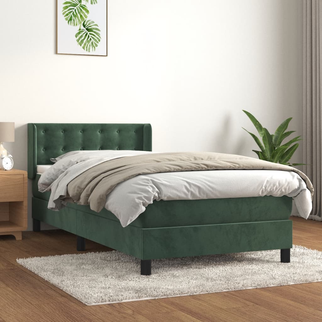 Box Spring Postel S Matrací Samet Tmavě Zelená