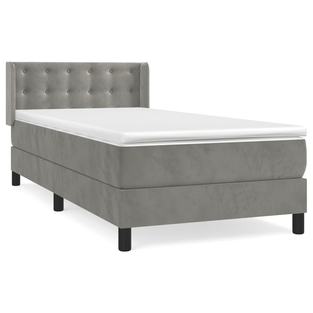 Box Spring Postel S Matrací Samet Světle Šedá