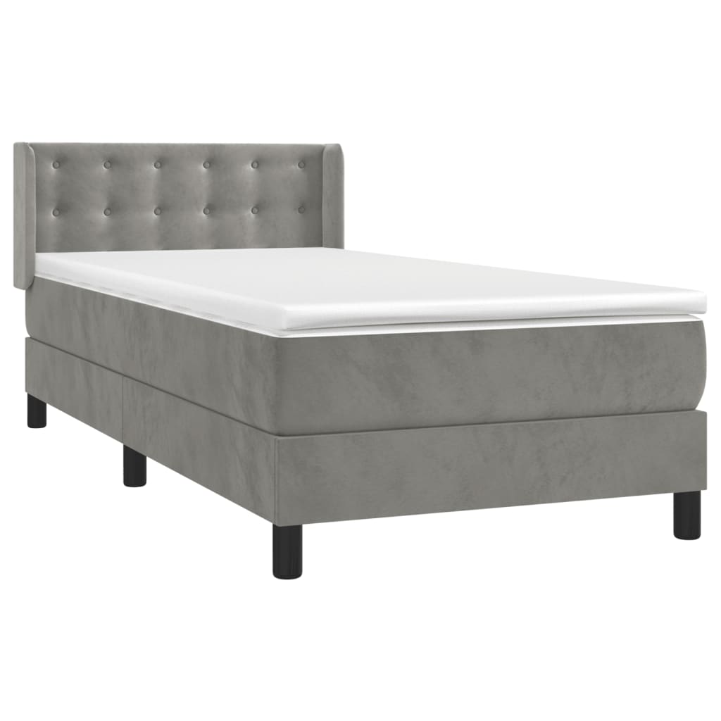 Box Spring Postel S Matrací Samet Světle Šedá