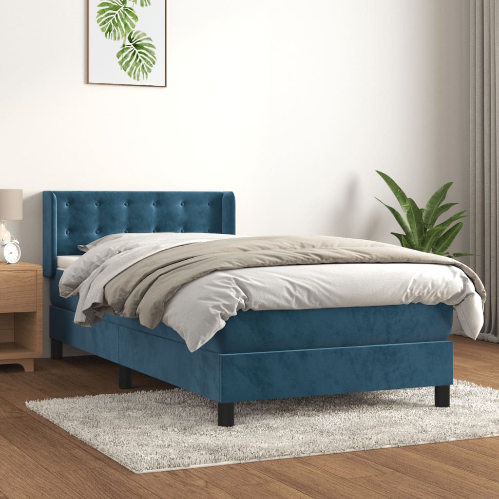 Box Spring Postel S Matrací Tmavě Modrá Samet Tmavě Moddrá