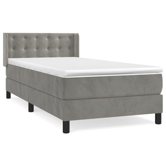 Box Spring Postel S Matrací Samet Světle Šedá