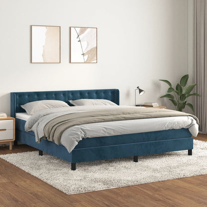 Box Spring Postel S Matrací Tmavě Modrá Samet Tmavě Moddrá