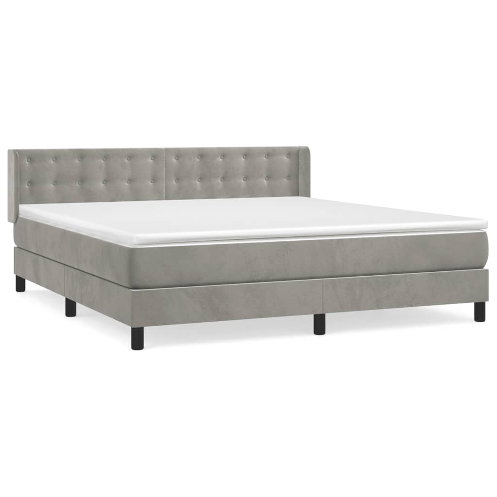 Box Spring Postel S Matrací Samet Světle Šedá