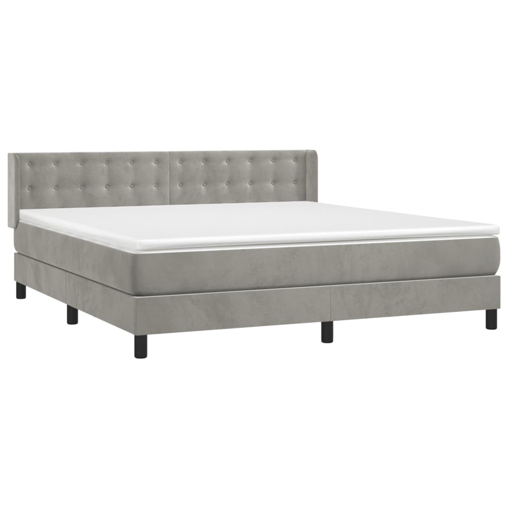 Box Spring Postel S Matrací Samet Světle Šedá