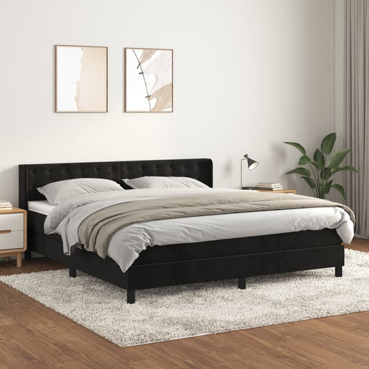 Box Spring Postel S Matrací Černá Samet Černá