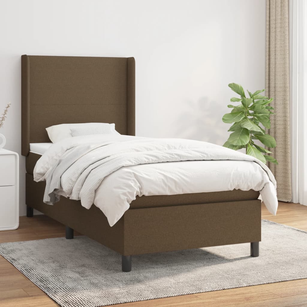Box Spring Postel S Matrací Tmavě Hnědá 90X190 Cm Textil