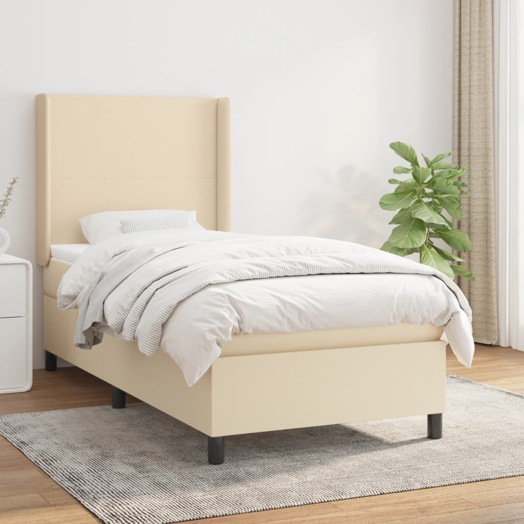 Box Spring Postel S Matrací Textil Krémová