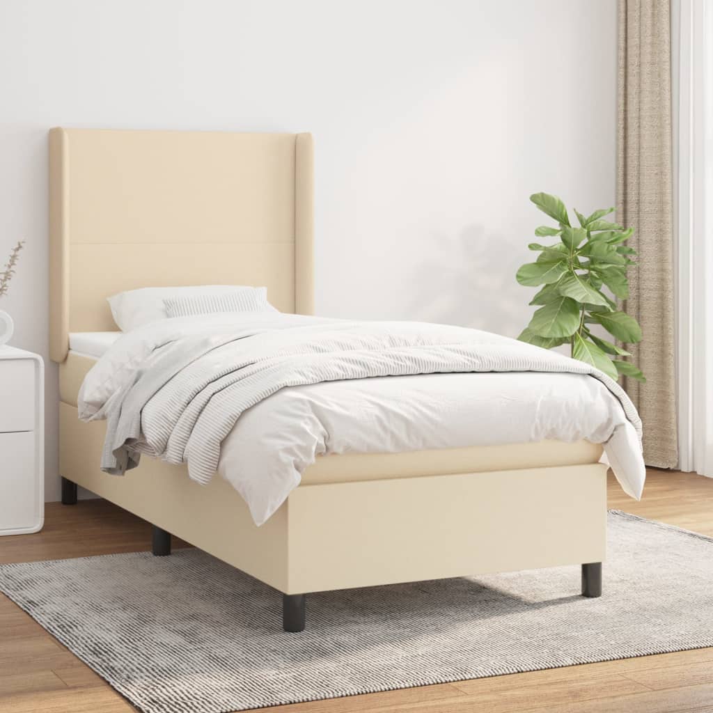 Box Spring Postel S Matrací Textil Krémová