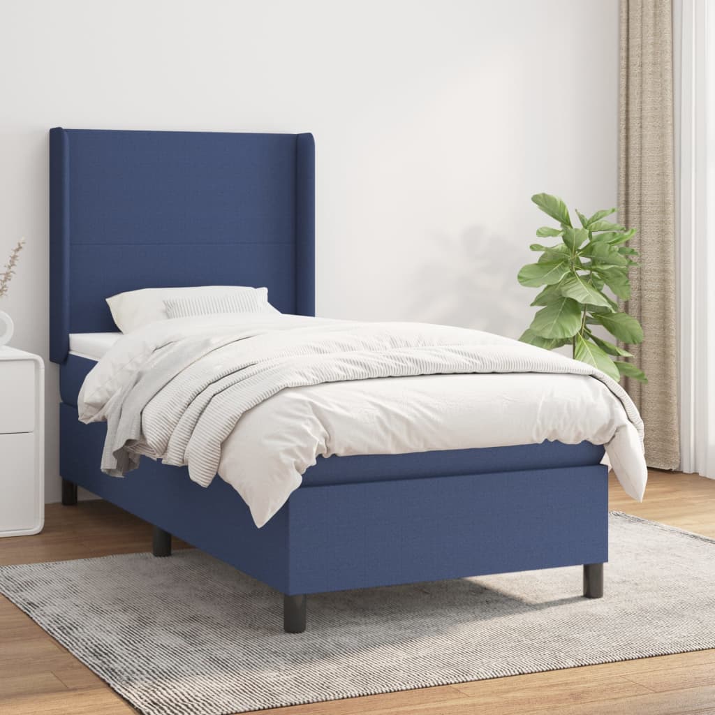 Box Spring Postel S Matrací Textil Modrá