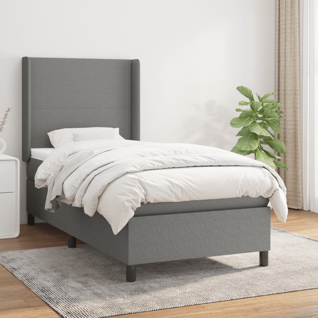 Box Spring Postel S Matrací Textil Tmavě Šedá
