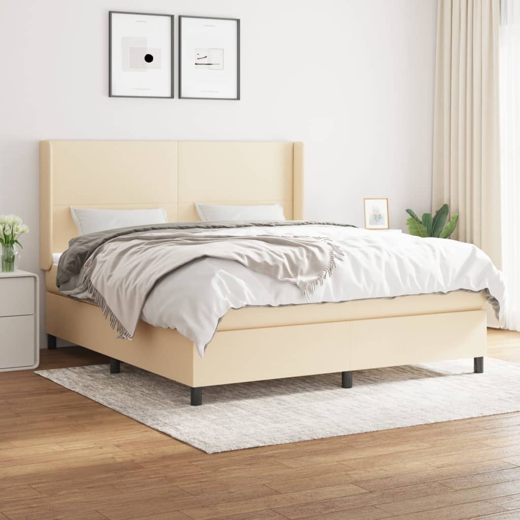 Box Spring Postel S Matrací Textil Krémová