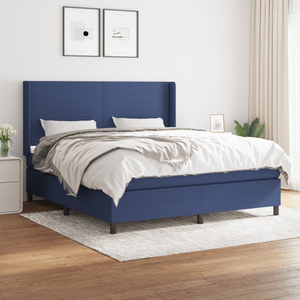 Box Spring Postel S Matrací Textil Modrá