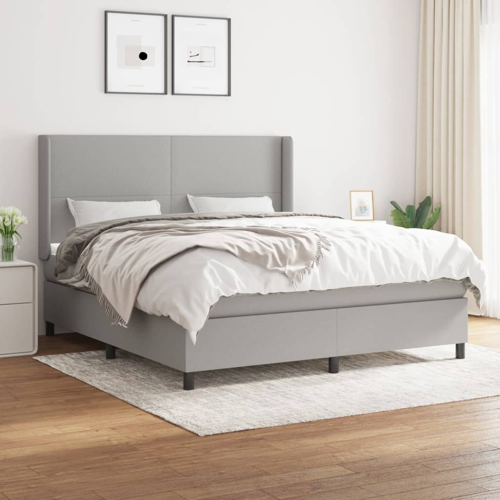 Box Spring Postel S Matrací Textil Světle Šedá