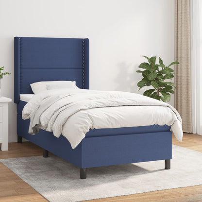 Box Spring Postel S Matrací Textil Modrá