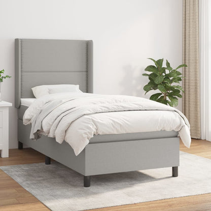 Box Spring Postel S Matrací Textil Světle Šedá