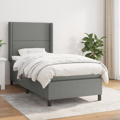 Box Spring Postel S Matrací Textil Tmavě Šedá