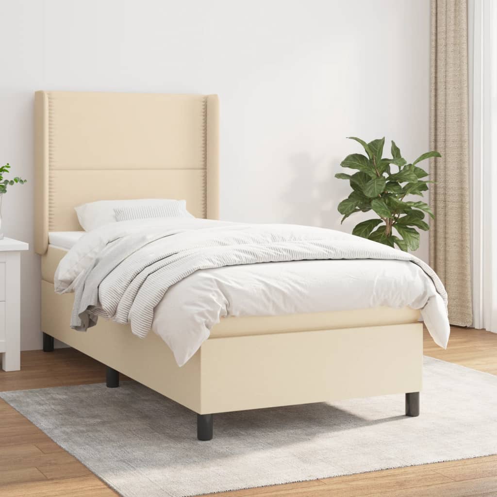 Box Spring Postel S Matrací Textil Krémová
