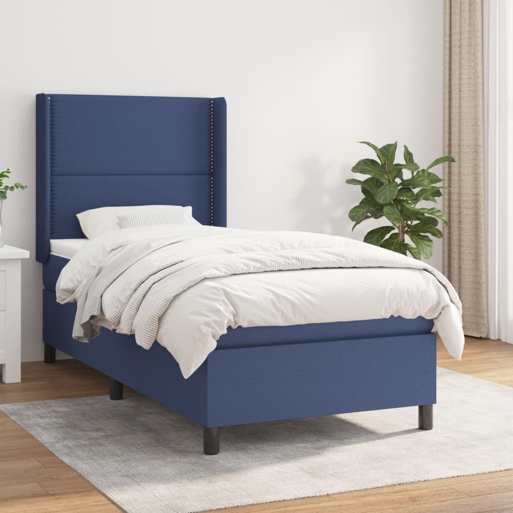 Box Spring Postel S Matrací Textil Modrá