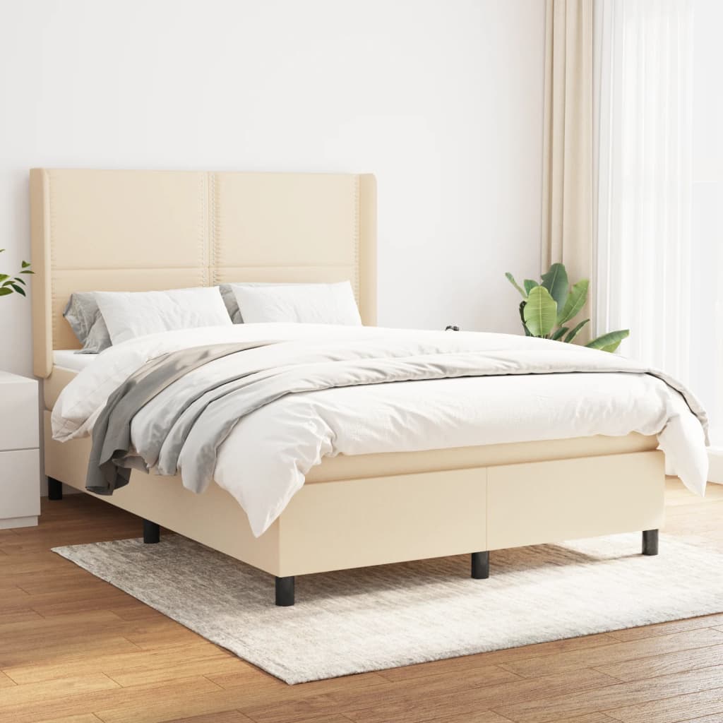 Box Spring Postel S Matrací Textil Krémová