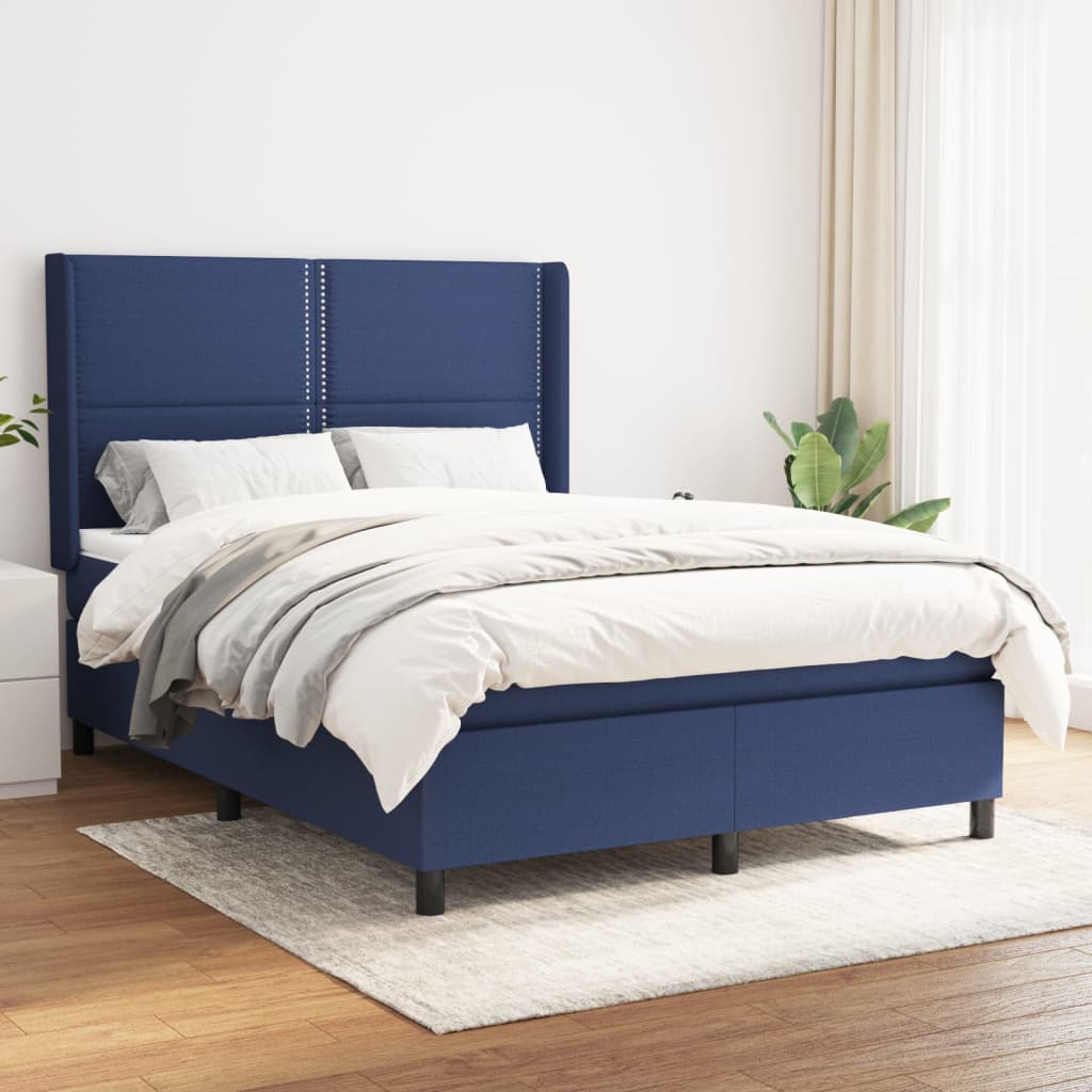 Box Spring Postel S Matrací Textil Modrá