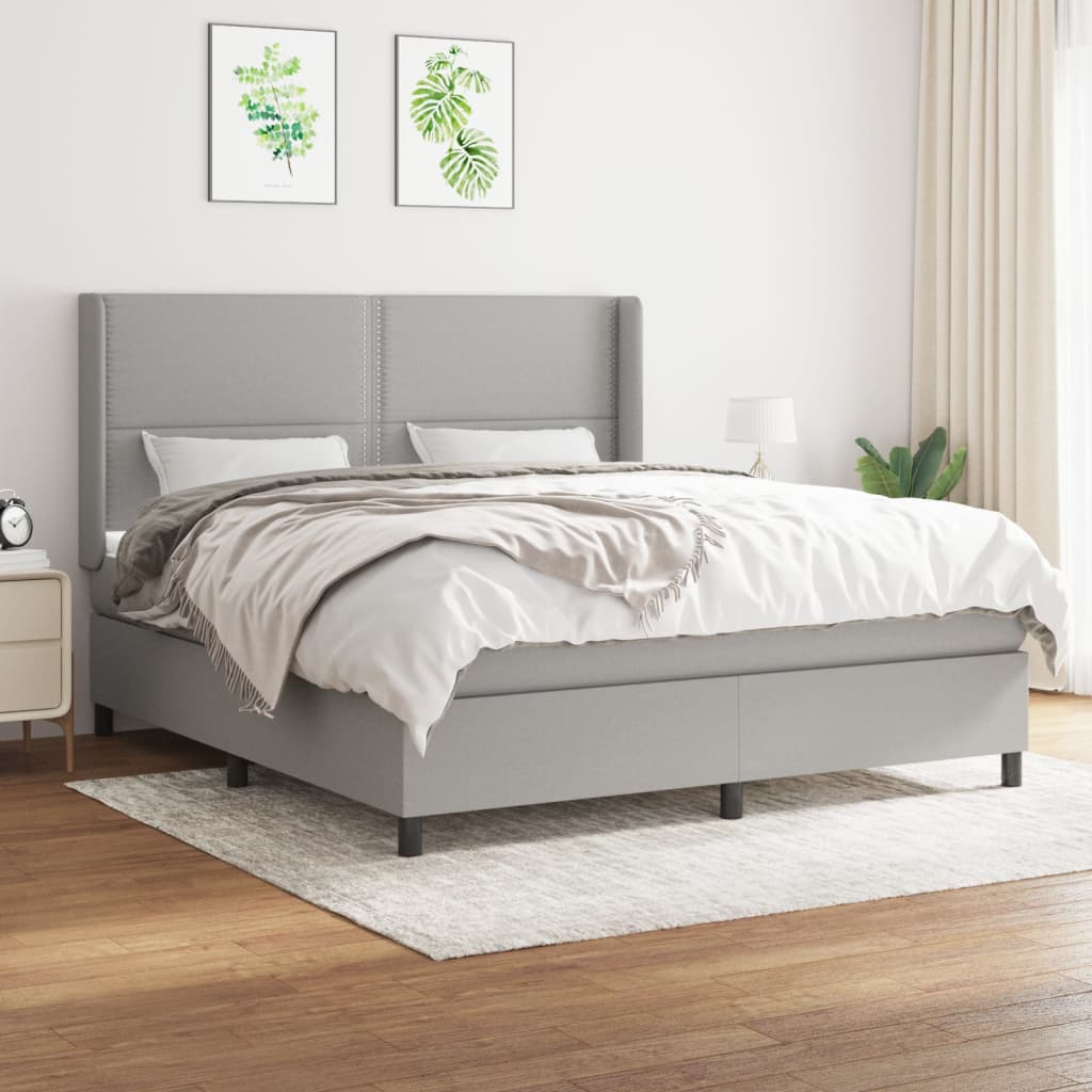 Box Spring Postel S Matrací Textil Světle Šedá