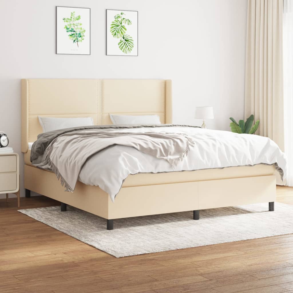 Box Spring Postel S Matrací Textil Krémová