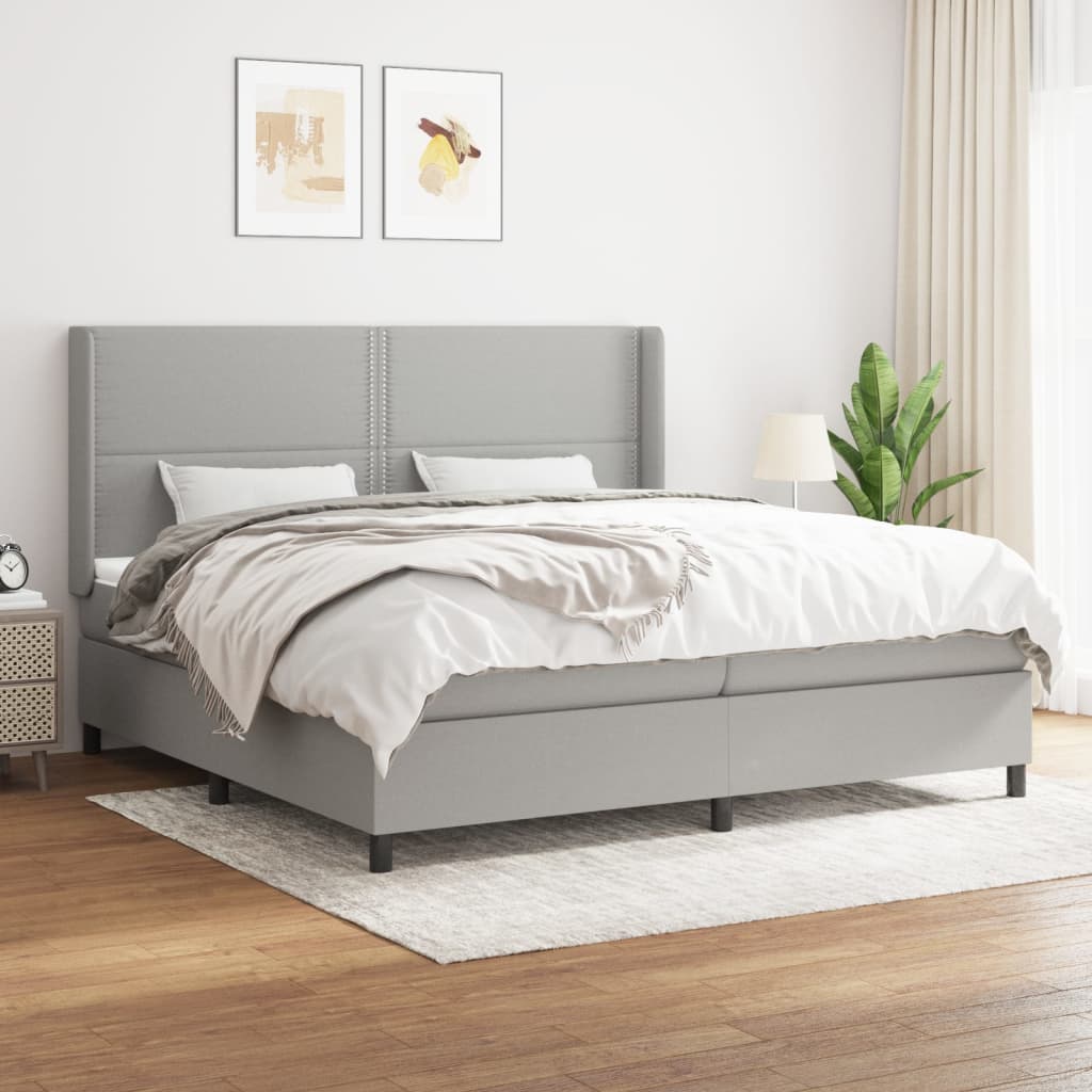 Box Spring Postel S Matrací Textil Světle Šedá