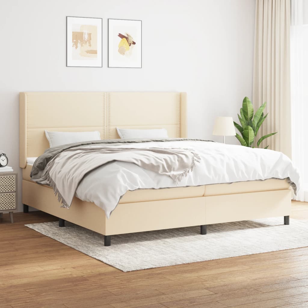 Box Spring Postel S Matrací Textil Krémová