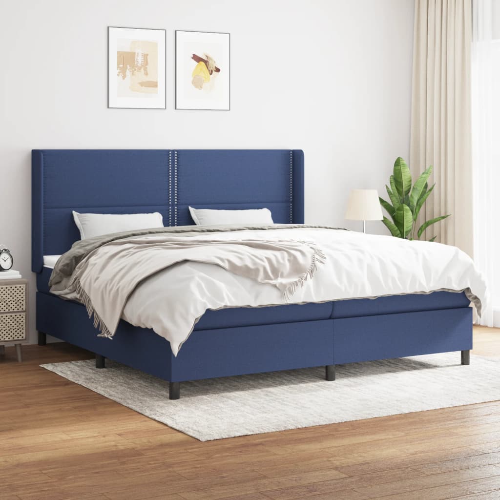Box Spring Postel S Matrací Textil Modrá